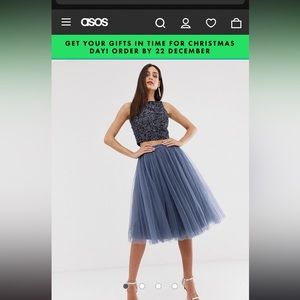 Little Mistress tulle midi prom skirt in lavender gray